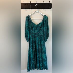 Rachel Zoe emerald green floral midi dress